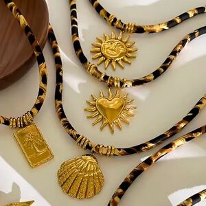 Celestial Radiance The Heart Goddess Statement Leopard Cord  Necklace